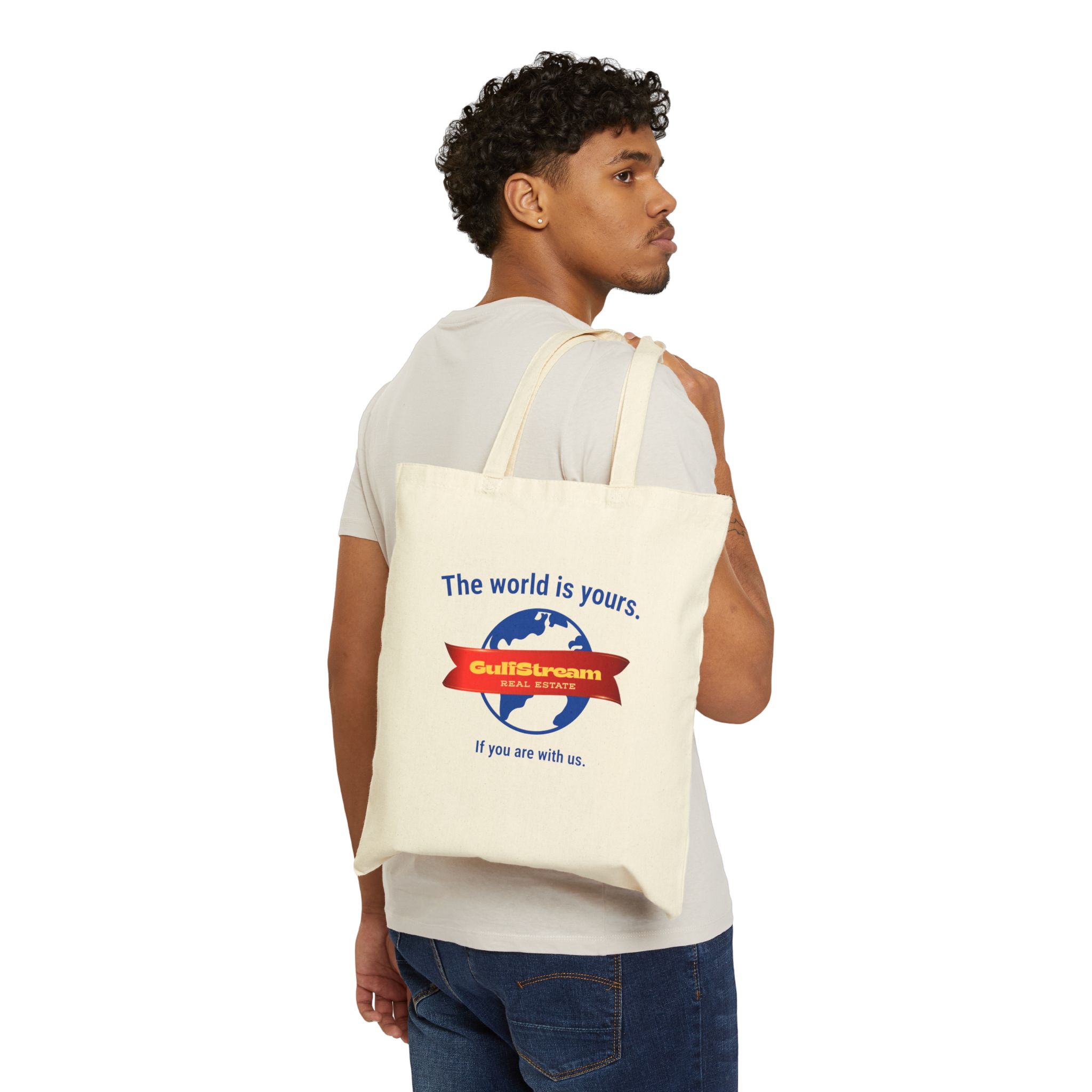 The World Is Yours Canvas Tote Bag — Retro Travel Logo Cotton Shopper - Image 3