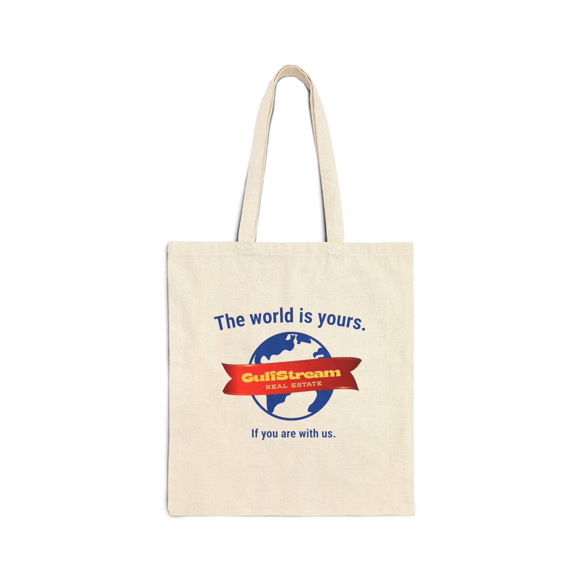 The World Is Yours Canvas Tote Bag — Retro Travel Logo Cotton Shopper